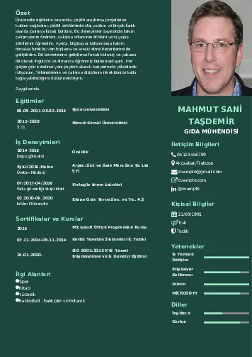 Gıda Mühendisi CV Örnekleri cv indir